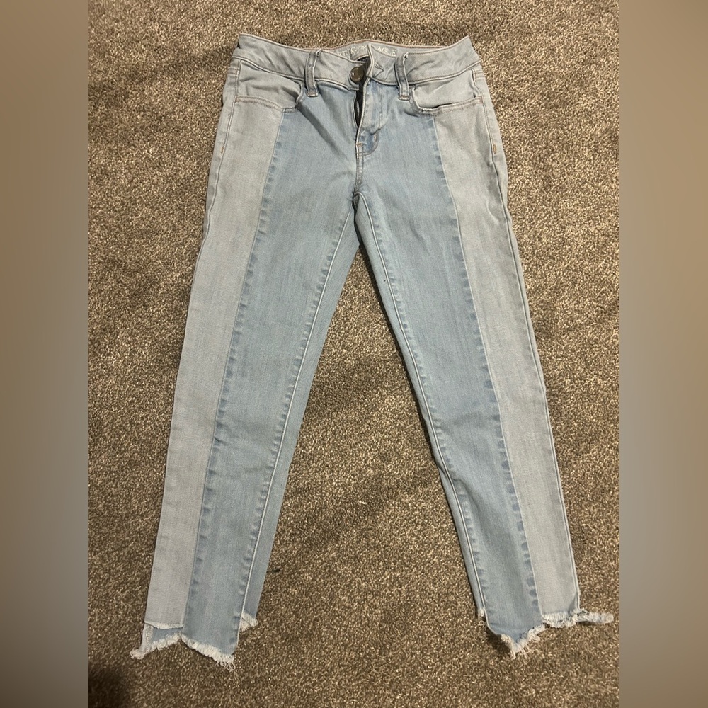 American Eagle womens super stretch crop jeggings light wash denim jeans sz 4